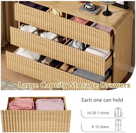 Wodeer Oak Dresser Fluted 6 Drawers Dresser for Bedroom, 47" Wide Wood Chest of Drawers with Hidden Handles & Rounded Corners, Modern TV Stand Storage Cabinet for Living Room, Hallway, Entryway - Image 4