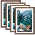 Hongkee 14x20 Frame Set of 4, 14 x 20 Rustic Brown Wood Style(Mat 12x18) by Hongkee