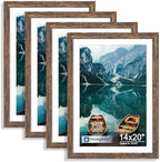 Hongkee 14x20 Frame Set of 4, 14 x 20 Rustic Brown Wood Style(Mat 12x18) by Hongkee