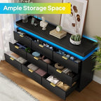 knoworld 9 Drawer Dresser for Bedroom, Black Dresser with LED Lights and Power Outlet, Large Wooden Dressers Modern Chest of Drawers, Triple Wide Drawer LED Dressers for Bedroom, Entryway, Hallway - Image 3