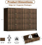 Furniway Walnut Dresser for Bedroom, Modern Dresser with 8 Drawers and Smooth Slides, Wide Chest of Drawers with Golden Handles for Bedroom, Closet, 15.7" D x 55" W x 37.4" H - Image 2