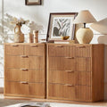 LEYAOYAO Fluted 5 Drawers Dresser for Bedroom Set of 2, 34" Tall Modern Chest of Drawers with Metal Handle, Curved Profile Design,Brown Wood Drawer Organizer for Bedroom, Living Room, Hallway by LEYAOYAO-Findtheshiningpointofyourideallife%EF%BC%81