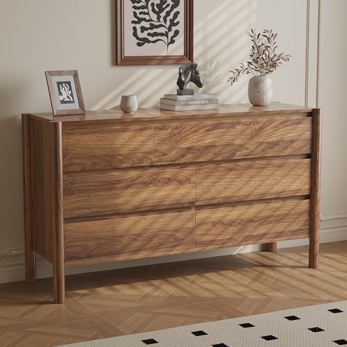 CHUWELL 51.1" Wide Walnut 7 Drawer Dresser for Bedroom with Solid Wood Legs - Image 6