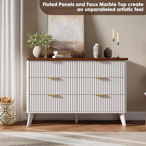 GarveeHome Fluted Dresser for Bedroom with 6 Deep Drawers, White - Image 4