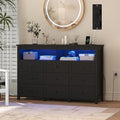 Wodeer 9 Drawer Dresser for Bedroom with LED Lights, Charging Station, Wood Chest of Drawers with Metal Handles, Modern TV Stand & Storage Organizer for Living Room, Hallway, Black by WODEER