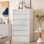 Standifurno 56" Tall Dresser for Bedroom, White Fluted Dresser with 6 Deep Drawers, Modern Chest of Drawers with Curved Profile, Handleless, Wooden Drawer Organizer for Living Room, Hallway, Closet - Image 5