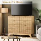 Wodeer 8 Drawer Fluted Dresser for Bedroom, Mid Century Modern Wooden Dresser with 8 Drawers, Dressers & Chests of Drawers with Metal Handle, TV Stand & Storage Organizer for Entryway, Hallway, Oak - Image 3