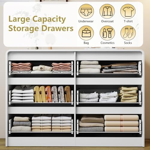 White 6 Drawer Dresser for Bedroom,Modern Chest of Drawer with Curved Corner and No-Handle Design,Bedroom Storage Organizer Dresser for Closet,Hallway - Image 5