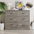Fameill Dresser for Bedroom, 6 Drawer Wide Dresser Organizer with Charging Station, Tall Dresser for Hallway, Wood Dresser with Metal Handles, Ash Grey by Fameill