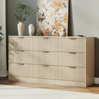 MALOL Fluted 9 Drawer Dresser for Bedroom, 59" Wide Wood Chest of Drawers with Metal Handle, Long Dresser Storage Organizer TV Stand for Closet, Living Room, Hallway, Natural Wood - Image 3