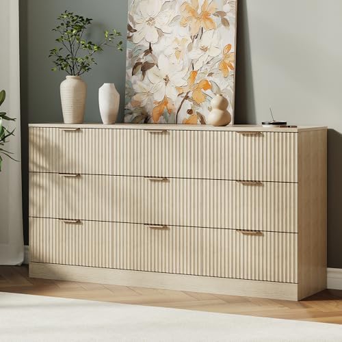 MALOL Fluted 9 Drawer Dresser for Bedroom, 59" Wide Wood Chest of Drawers with Metal Handle, Long Dresser Storage Organizer TV Stand for Closet, Living Room, Hallway, Natural Wood - Image 3