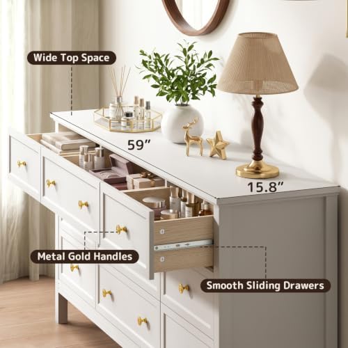 CARPETNAL 59" White Dresser for Bedroom with 9 Drawer & Modern Gold Handles - Image 5