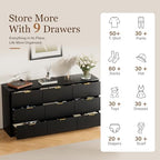 Furniway Black Dresser for Bedroom, Modern Dresser with 9 Drawers and Smooth Slides, Wide Chest of Drawers with Golden Handles for Bedroom, Living Room, Closet, 15.7" D x 63" W x 31.5" H - Image 4