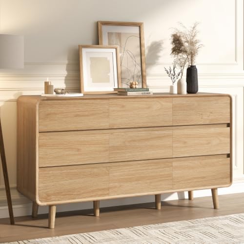 Nasonet 9 Drawer Dresser for Bedroom, 55'' Wide Modern Wood Chest of Drawers, Large Storage Drawer Dresser TV Stand, Oak by Nasonet