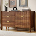 55in Walnut Fluted 6 Drawer Dresser for Bedroom,Mid Century Wood Chest by HOUROMDresserforBedroom