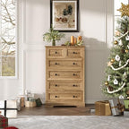 Farmhouse 6 Drawers Dresser Chests for Bedroom, Natural Oak Wood Dressers - Image 3
