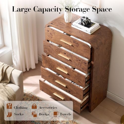Curved Drawer Dresser for Bedroom with 5 Drawers, 31'' Wide Chest of Drawer - Image 4