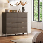 LINSY HOME Fluted Dresser for Bedroom with 8 Drawers, 47" Wide Mid Century Modern Dressers, Tall Boho Chest of Drawer, Large Wood Accent Storage Cabinet for Living Room, Curved Profile Design, Walnut - Image 3