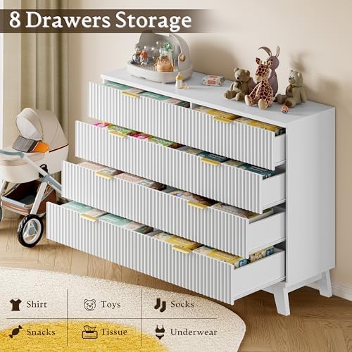 BORNOON Fluted 8 Drawer Tall Dresser, 47.2" Wide Modern Boho Chest of Drawers, Wooden Storage Dresser TV Stand for Bedroom, Living Room, Closet, Hallway, Curved Profile Design - Image 6