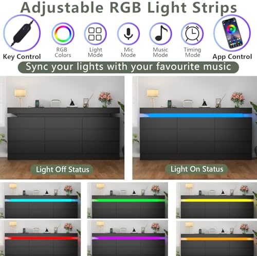 Gyfimoie 9 Drawer Dresser with Power Outlet, Modern Dresser with LED Light - Image 4