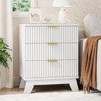 Xixini Fluted Nightstand with 3 Drawers, 24" Wide Side Table, White - Image 3