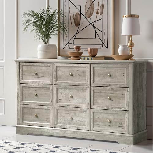 LOUVIXA Farmhouse Dresser 9 Drawer, Bedroom Chest of Drawers, Dressers with 9 Drawers, Wooden Dressers for Bedroom, Living Room, Tv Stand, Entryway(Rustic Yellow) - Image 6