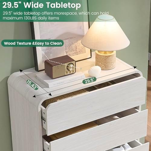 Standifurno White 5 Drawers Dresser, Curved Dresser with Storage Organizer, Modern Drawer of Handleless, Large Chest of Drawers for Living Room, Nursery, Entryway, 29.5’’W - Image 5