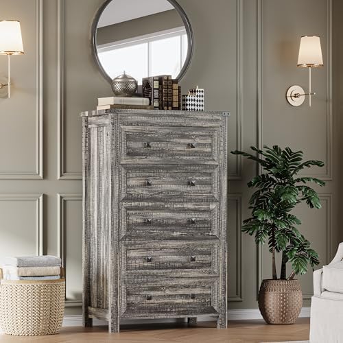 BORNOON Tall 5-Drawer Dresser, Modern Wooden Storage Chest of Drawers, Dresser TV Stand, Wood Drawer Organizer with Metal Handles for Bedroom, Living Room, Hallway - Image 6