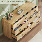 HUAHUU 9 Drawer Dresser for Bedroom, 60'' Long Mid Century Modern Dressers TV Stand, Wood Vintage Chests of Drawers, Large Storage Organizer for Bedroom, Closet, Entryway, Natural Oak - Image 4