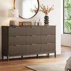 LINSY HOME Fluted Dresser for Bedroom with 9 Drawers, 58" Wide Mid Century Modern Dresser, Tall Boho Chest of Drawers, Large Wood Accent Storage Cabinet for Living Room, Curved Profile Design, Walnut - Image 3