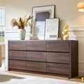 63” Wide Dresser for Bedroom, 9 Drawer Dresser, Walnut Dresser, Rounded Corner Safe & Handleless Design, Large Wooden Dresser for Hallway, Modern Farmhouse Style by Odeekea