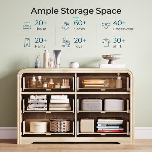 LINSY HOME 6-Drawer Fluted Dresser for Bedroom, Light Oak, Mid Century - Image 4