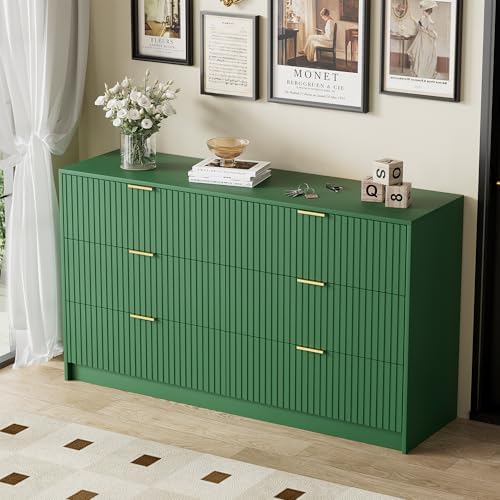 Furniway Green Dresser for Bedroom, Modern Dresser with 6 Drawers and Smooth Slides, Wide Chest of Drawers with Golden Handles for Bedroom, Living Room, Closet, 15.7" D x 55.1" W x 31.4" H - Image 6