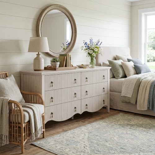 6-Drawer Fluted Dresser, 52" Wide Double Chest of Drawers,Nature Oak - Image 6