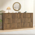 Walnut Dresser with 9 Drawer 63" Wide Fluted Dresser for Bedroom丨Long Dresser Modern Chest of Drawers with Gold Handle, Wood TV Stand Storage Organizer for Bedroom, Living Room, Walnut by NOVAMAISON