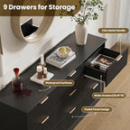MALOL Fluted 9 Drawer Dresser for Bedroom, 59" Wide Wood Chest of Drawers with Metal Handle, Long Dresser Storage Organizer TV Stand for Closet, Living Room, Hallway, Black - Image 6