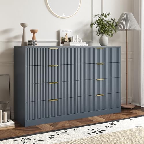 8 Drawer Dresser for Bedroom, Modern Fluted Double Dresser, 55" Wide Chest of Dressers, Mid Century Wooden Beside Table for Closet, Living Room and Entryway, Blue by Provideyouwithbestproduct%EF%BC%81
