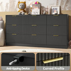 Black Dresser with 9 Drawer 63" Wide Fluted Dresser for Bedroom丨Long Dresser Modern Chest of Drawers with Gold Handle, Wood TV Stand Storage Organizer for Bedroom, Living Room, Black - Image 5