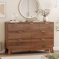 Xixini Fluted Dresser for Bedroom with 7 Drawers, 48" Wide Modern Chest of Drawers with Metal Handle, Wood Dresser TV Stand, Wooden Closet Clothes Storage Organizer for Living Room, Hallway, Walnut by Xixini