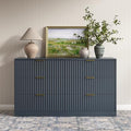 Navy Blue 6 Drawer Dresser for Bedroom, 55" Wide Fluted Chest of Drawers with Gold Metal Handles, Wood Dresser Storage Organizer Mid Century TV Stand for Living Room Closet Hallway by RESOM