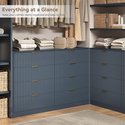 Navy Blue 8 Drawer Dresser for Bedroom, 55" Wide Fluted Chest of Drawers with Gold Metal Handles, Modern Wooden Dresser, Closet Storage Organizer Mid Century TV Stand for Living Room Hallway - Image 3