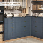 Navy Blue 8 Drawer Dresser for Bedroom, 55" Wide Fluted Chest of Drawers with Gold Metal Handles, Modern Wooden Dresser, Closet Storage Organizer Mid Century TV Stand for Living Room Hallway - Image 3