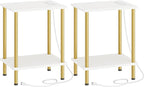 HOOBRO Side Table with Charging Station, Nightstand with 2-Layer Storage Shelves by HOOBRO