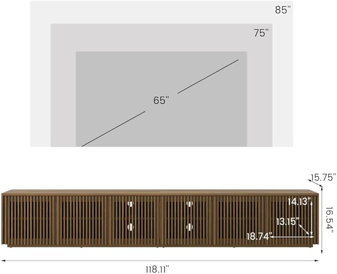 POVISON Full Assembled Mid Century Modern TV Stand, 118” Extra-Large - Image 2