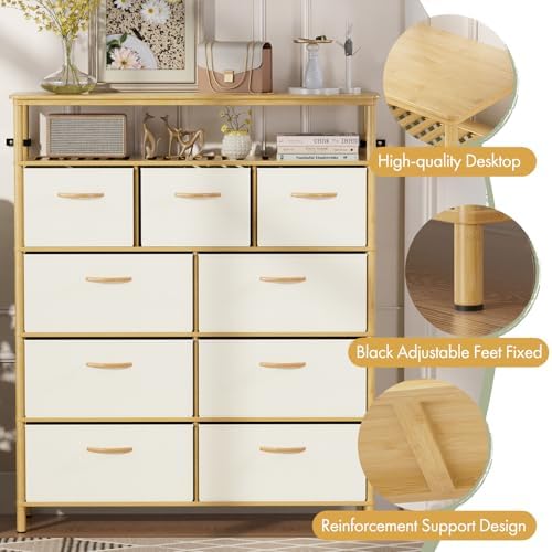 9 Drawer Fabric Dresser, Bamboo Fabric Drawer Dresser, Large Capacity Storage, for Bedroom and Living Room - Image 4