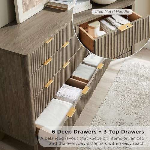 T4TREAM 54" Wide Fluted 9 Drawer Dresser for Bedroom, Grey Alder - Image 4