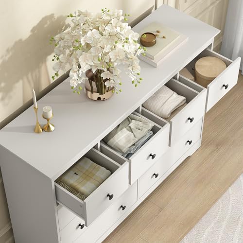 White Dresser for Bedroom, 10 Drawer Dresser with Large Drawers, 55 Inch Wide Wood Chest for Living Room, Hallway - Image 7