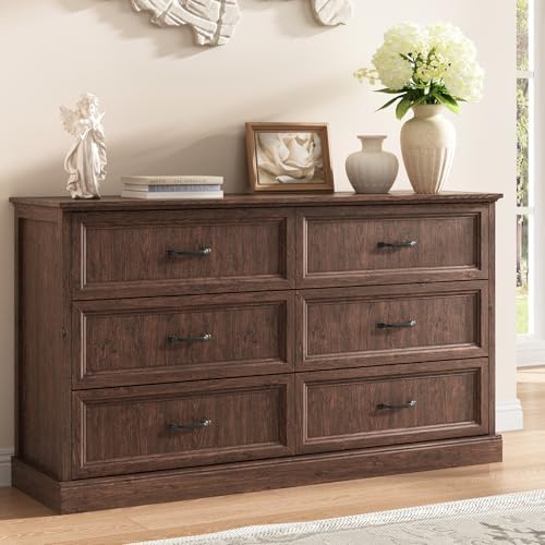 Farmhouse 6 Drawer Dresser for Bedroom, 55" Brown Dresser with TV Stand by CARPETNAL