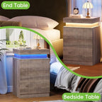 Fluted LED Night Stand with Charging Station, Wood Grey - Image 5