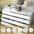 VERYKE White 12 Drawer Dresser for Bedroom,Chest of Drawers with No-Handle Design for Closet,Modern Wood Dresser Bedroom Storage Furniture - Image 5
